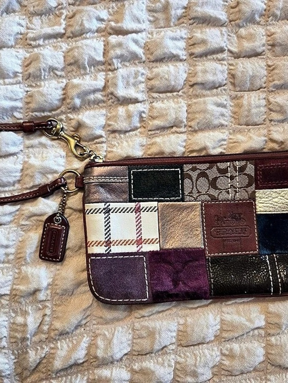 Coach Holiday Patchwork Wristlet in Brown & Multicolor